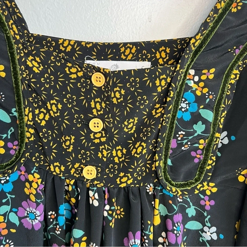 TRF Bell Sleeve Square Neck Floral Print Black Midi Dress Sz M Country Culture - Picture 4 of 16